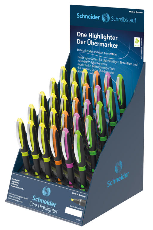 Tintenroller Schneider One Business 0.6mm 4er-Set Textmarker One Highlighter 