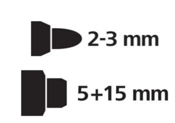 Rundspitze Maxx 265 von 2-3 mm und Blockspitze von Maxx 260 mit 5+15 mm