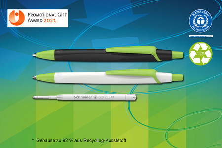 Auf die inneren Werte achten: Nicht nur das Gehäuse des Kugelschreibers Reco ist aus recyceltem Kunststoff hergestellt, sondern auch die auswechselbare Großraummine Eco 725 M