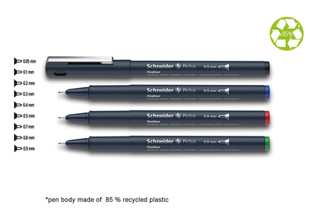 Fineliner Pictus "100% made in Germany" and "85% made of" recycled plastic.