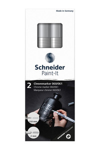 Schneider Chrome marker Paint-It 060 and 061. The marker is available in the variants extra fine 0.8 and 2 mm.