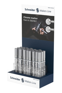 Schneider Chrommarker Paint-It 060 und 061 ist in den Varianten extrafein 0.8 und 2 mm verfügbar.