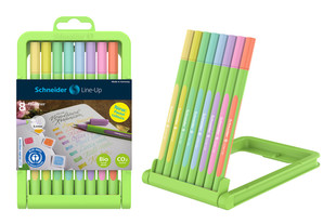Schneider Fineliner Line-Up Pastel made from biobased plastic. Awarded with the world's best-known eco-label "Blue Angel".