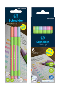 Schneider Fineliner Line-Up Pastell - Blister Möglichkeit mit 3 Stück in pastel-apricot, -pink und -blue.