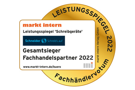 Schneider wird Gesamtsieger bei markt intern Leistungsspiegel 2022 "Schreibgeräte".