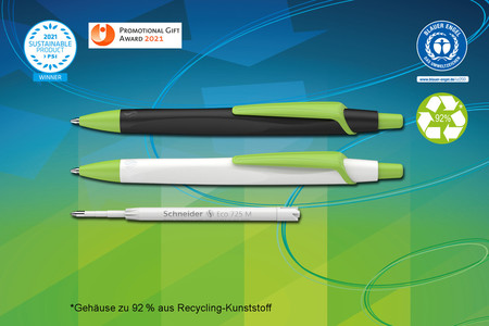 Schneider's Kugelschreiber Reco wurde bei den PSI Sustainability Awards 2021 zum "Sustainable product" gekürt.  