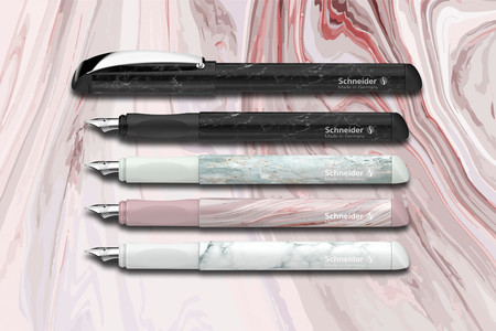 Schneider's latest piece of art, the Glam VIP, is very trendy with its marble look, underlining the high value of the fountain pens.