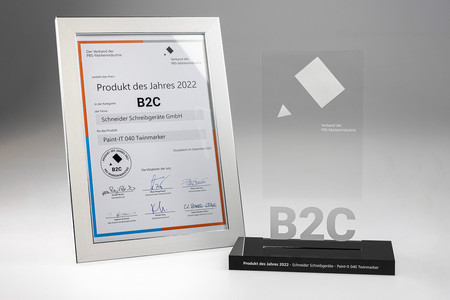 Urkunde vom B2C Award für den Schneider Twinmarker Paint-It 040.