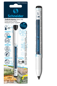 With a line width of 1mm and the black ink, the writing of the Schneider freeze proof marker Maxx 242 is easy to read on almost all surfaces. 