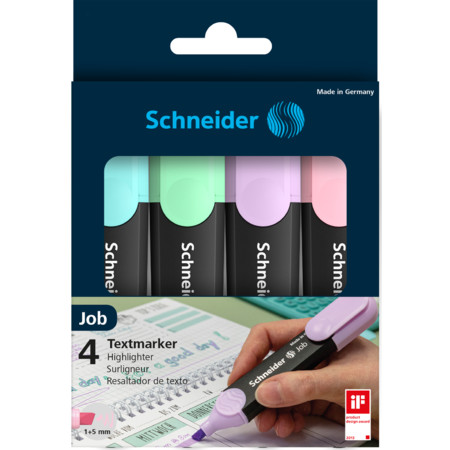 Schneider marka Job Pastel 4'lü kılıf Çoklu paket Çizgi kalınlığı 1+5 mm Fosforlu Kalemler