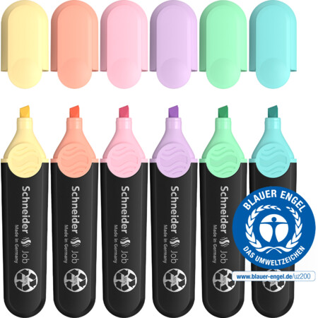 Schneider marka Job Pastel 6'lü kılıf Çoklu paket Çizgi kalınlığı 1+5 mm Fosforlu Kalemler