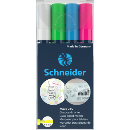Maxx 245 wallet Multipack Line width 1-3 mm Glass board markers by Schneider
