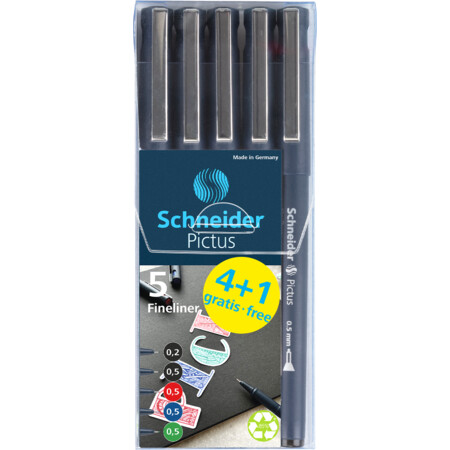 Pictus 5er Etui Multipack Fineliner & Brush pens von Schneider