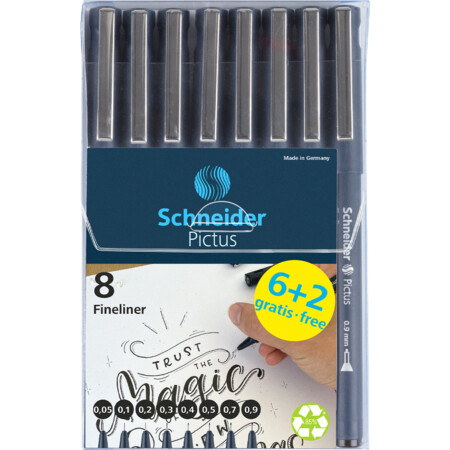 Pictus 8er Etui Multipack Strichstärke Gemischt Fineliner & Brush pens von Schneider