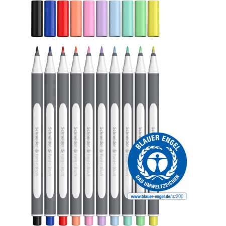 Paint-It 070  wallet of 10 Multipack Line width Brush Fineliner and Brush pens by Schneider