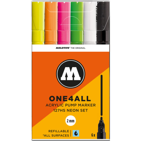 One4All 127HS 2 mm Neon-Set Multipack Strichstärke 2 mm Acrylmarker von Molotow