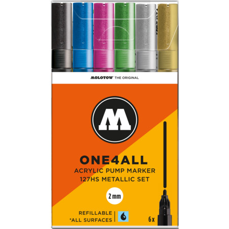 One4All 127HS 2 mm  Metallic-Set Multipack Strichstärke 2 mm Acrylmarker von Molotow