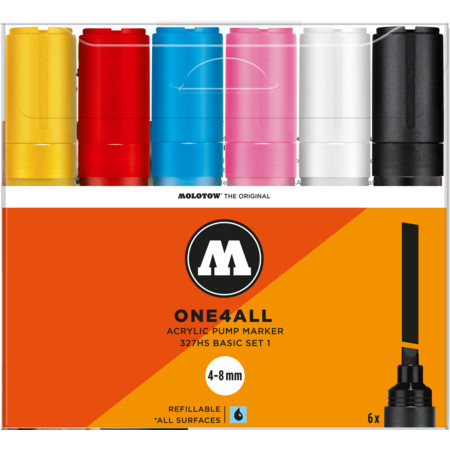 One4All 327HS 4-8 mm Basic-Set 1 Multipack Strichstärke 4-8 mm Acrylmarker von Molotow