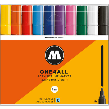 One4All 227HS 4 mm Basic-Set 1 Multipack Strichstärke 4 mm Acrylmarker von Molotow