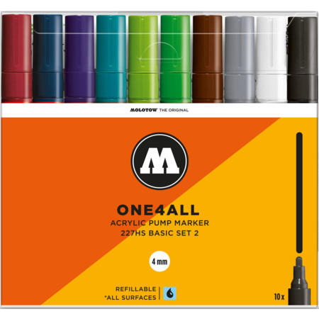 One4All 227HS 4 mm Basic-Set 2 Multipack Strichstärke 4 mm Acrylmarker von Molotow