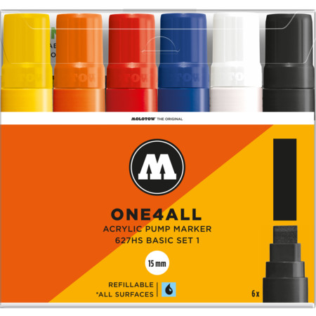 One4All 627HS 15 mm  Basic-Set 1 Multipack Strichstärke 15 mm Acrylmarker von Molotow