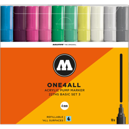 One4All 227HS 4 mm Basic-Set 3 Multipack Strichstärke 4 mm Acrylmarker von Molotow