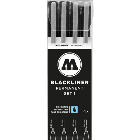 Blackliner Set 1 4er Etui 0.05 mm-0.4 mm Multipack Strichstärke M Fineliner & Brush pens von Molotow