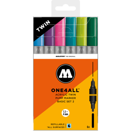 One4All AcrylicTwin Basic-Set 2 1.5-4 mm Multipack Strichstärke 1.5 mm/4 mm Acrylmarker von Molotow